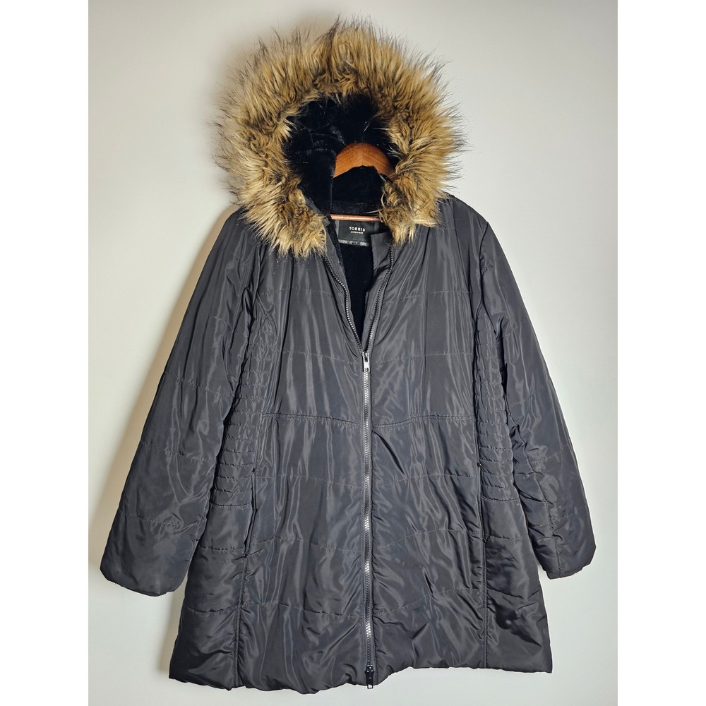 Winter Gorpcore Torrid Quilted Parka Jacket Women 3X Black Sherpa Faux Fur Hood